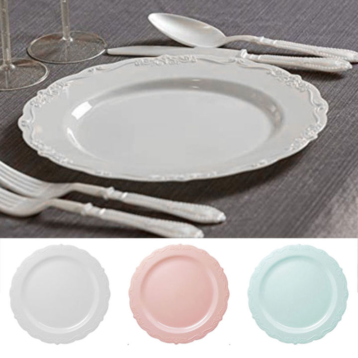New European Disposable Dinnerware Plates Embossed Design Plastic Tableware Wedding Birthday Party Dessert Cake Plates Supply