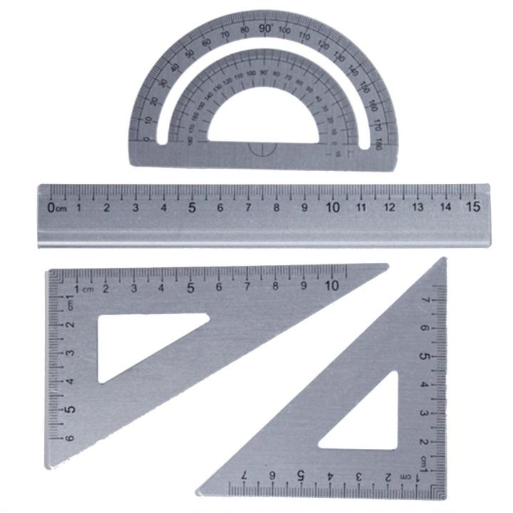 4pcs Aluminum Alloy Straightedge Triangle Protractor Examination Teacher Math Geometry For School Measuring Tools Ruler Set