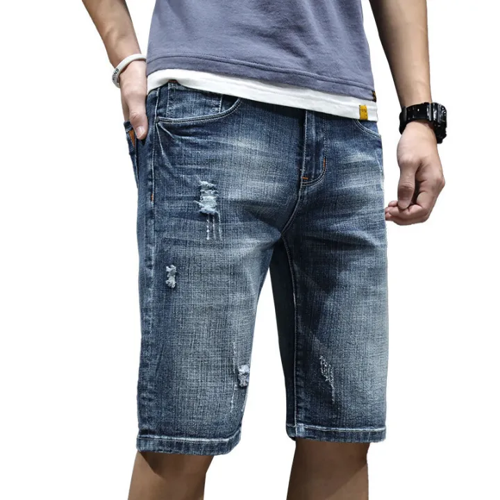 Lee%20Tpab%20cotton%20elastic%20washed%20denim%20shorts,%20men's%20quarter%20length%20jeans,%20youth%20summer%20casual%20pants%20trend%20-%20Image%205