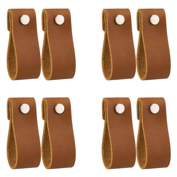 Leather Drawer Pulls 8 Pcs Leather Dresser Knobs Handmade Pure Leather Handles for Cabinet Doors and Drawers (Brown)