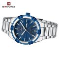 NAVIFORCE 9218 Watch Men Stainless Steel Silver Blue Color Luxury Quartz Fashion Watches Male  Calendar Wristwatch-Silver&Blue. 