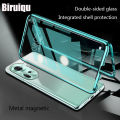 Biruiqu For OPPO Reno 11 5G Magnetic Absorption Case Metal Frame Shockproof Double Sided Tempered Glass Magnetic Case Cover. 