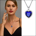 Titanic Heart Of Ocean Blue Crystal Love Heart Necklace for Women. 