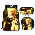Bandai Naruto School Bag Printed Lunch Bag Pencil Case Backpack Three-piece Set Gifts Backpack Lightening Zipper Shoulders. 