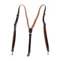 Coffee Faux Leather Adjustable Band Suspenders Braces. 