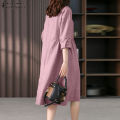 ZANZEA Women's Vintage Button Up Solid Midi Dresses Commute Leisure Lapel Shirtdress #8.