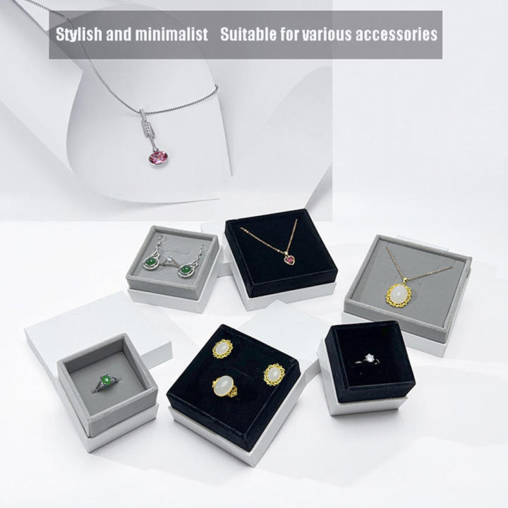 Three Layers Of Appearance White Filled Paper With Black Velvet And Gray Velvet Can Put Ring Earrings Necklace Jewelry Box
