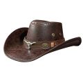 Western Cowboy Hat Ox Head Belt Rivet Fedora Hat for Men Women Outdoor Travel Wide Brim Sun Hat Faux Leather Panama Cowgirl Hat.