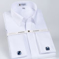 Men's Classic Fly Front Placket French Cuffs Dress Shirt Without Pocket Full Sleeve Standard-fit Banquet Wedding White Shirts. 