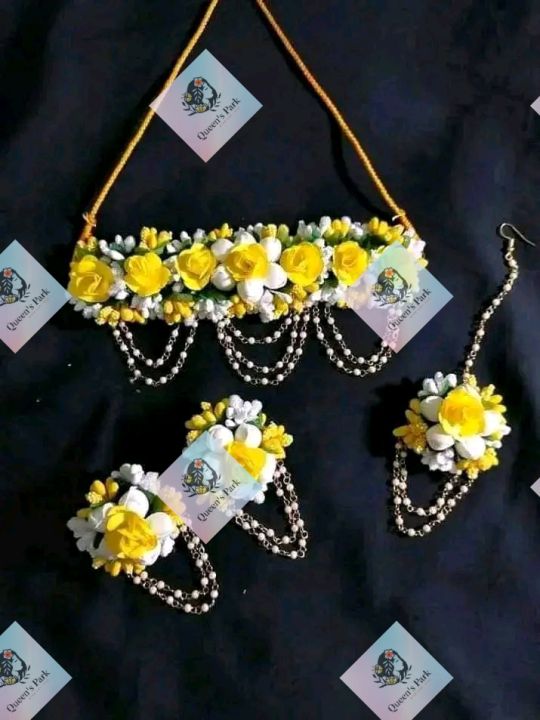 New artificial flower jewellery set yellow night/Mehedi/boishak/falgun etc  occasion jewellery collection floral jewellery set