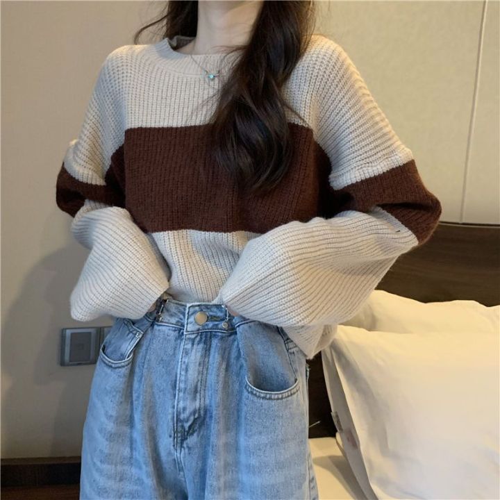 2021%20Short%20Autumn%20and%20Winter%20Color-Block%20Crew%20Neck%20Sweater%20Women's%20Loose%20and%20Lazy%20Style%20All-Matching%20Striped%20Long%20Sleeve%20Pullover%20Sweater%20Fashion%20-%20Image%205