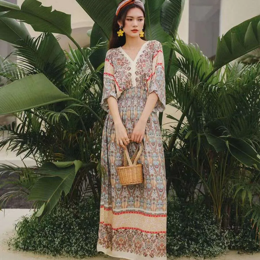 Indonesian Women's Thai Bohemian Ethnic Style Long Dress Beach Resort Skirt  | Daraz.com.bd