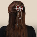 New Retro Fashion Red And White Flower Butterfly Tassel One Word Hair Clip Elegant Accessories For Women.