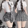 School Girl Cosplay Women Role Play Costume Japanese Korean Student Cheerleading Sweet Plaid Uniform Tie Kawaii Style. 