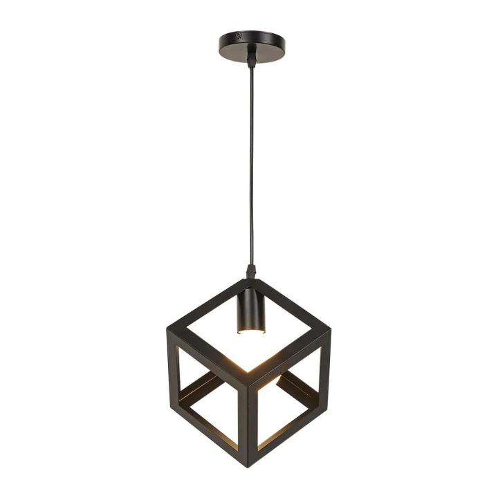 Modern iron pendant lamp black retro industrial square lamp (Bulb not Included) 1Pcs