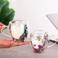Dried Flower Filler Glass Cup Creative With Handles Heat Resistant Coffee Cup Double Wall Mug. 