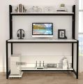 Home Office Desk with High Tower Shelf, Reversible Shelves Computer Table Workstation, No CPU Tray, Gaming & Study Drafting Table for Bedroom. 