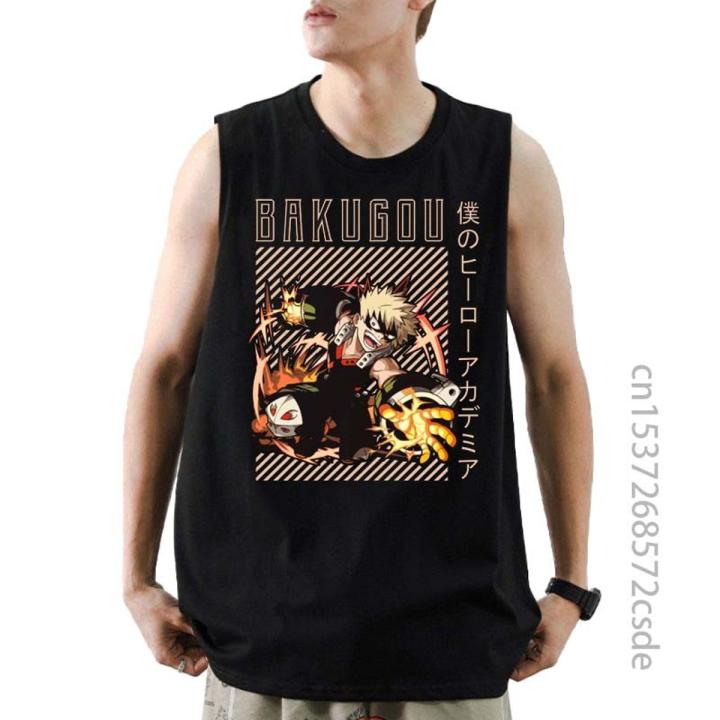 My Hero Academia Bakugou Katsuki Anime Summer Man Harajuku Streetwear Casual Tank Top Cotton Graphic Clothes