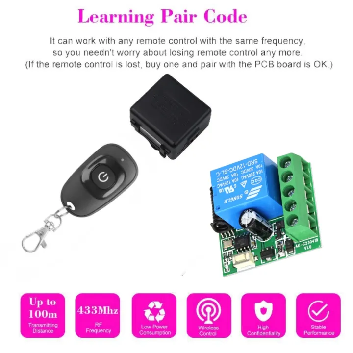 433Mhz%20Universal%20Wireless%20Remote%20Control%20Switch%20DC%2012V%201CH%20Relay%20Receiver%20Module%20DIY%20RF%20EV1527%20Learning%20Code%20Transmitter%20-%20Image%203