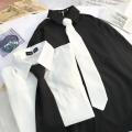 White Shirt for Male and Female Students Korean Style LoosedkBlack White Shirt Casual Bottoming Top Trendy Hong Kong Style. 