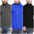 Pack of 3 Men's Fashionable Full Sleeve High Neck Sweater (grey,blue & black). 