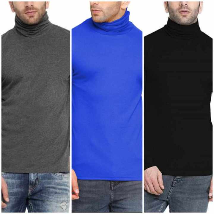 Pack of 3 Men's Fashionable Full Sleeve High Neck Sweater (grey,blue & black)