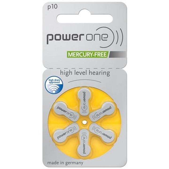Battery 10 PowerOne p10 Zinc Air Hearing Aid Batteries (Yellow)