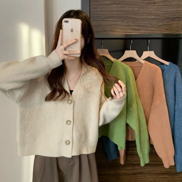 Avocado%20Green%20Knitted%20Cardigan%20for%20Women%20Loose%20and%20Lazy%20Style%20V%20Collar%20Long%20Sleeve%20Sweater%20Coat%20Japanese%20College%20Shawl%20Outer%20Match%20-%20Image%202