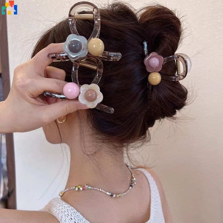 Fashion Simple Woman Acrylic Flowers Color Blocking Design Hair Claw Clips Girl Sweet Fresh Shark Clips Jelly Color Hairpins Hair Accessoires