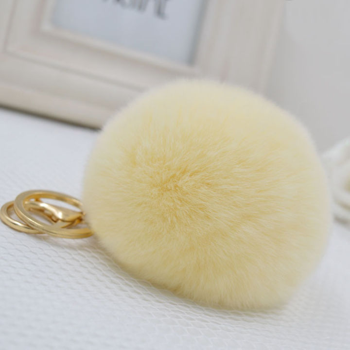 8cm Genuine Real Rex Rabbit Fur Ball Golden Color Keychain Cute Lapin Car Keyring Bag Pendant Pom Fluffy Key Chains