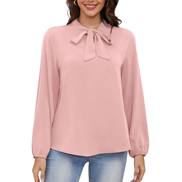 Women%E2%80%99s%20Dressy%20georgette%20Blouse%20Business%20Work%20Casual%20Tie%20Neck%20Shirt%20Tops,%20Wine%20Red%20-%20Image%207