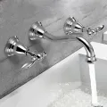 Wall Faucet DR brass construction ceramic cartridge zinc handle with two braided hoses stainless steel. 