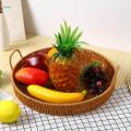 Woven Serving Tray Holder with Handles Kitchen Tray PP Material Rattan for Home Kitchen Bakery Household Decoration Brown Bread Storage Tray.