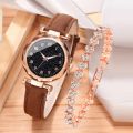 2pcs Luxury Fashion Women Watch Set Colourful PU Leather Strap Ladies Quartz Wristwatch Alloy Bracelet For Ladies Gift. 