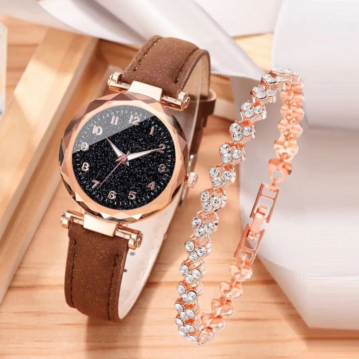 2pcs%20Luxury%20Fashion%20Women%20Watch%20Set%20Colourful%20PU%20Leather%20Strap%20Ladies%20Quartz%20Wristwatch%20Alloy%20Bracelet%20For%20Ladies%20Gift%20-%20Image%204