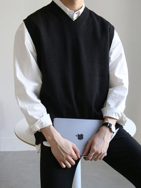 Gmiixder%20Sleeveless%20Sweater%20Vest%20Hong%20Kong%20Style%20Autumn%20Men's%20Loose%20Solid%20Bottoming%20Shirt%20V-neck%20Sweater%20Korean%20Trend%20Waistcoat%20-%20Image%205