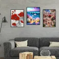 Uniform Texture Rhinestone Art Canvas Diy Craft Rhinestone Painting Kit Colorful Rhinestones for Home Decor Flower Boat Moon Pattern Adult Kids Art Kit. 