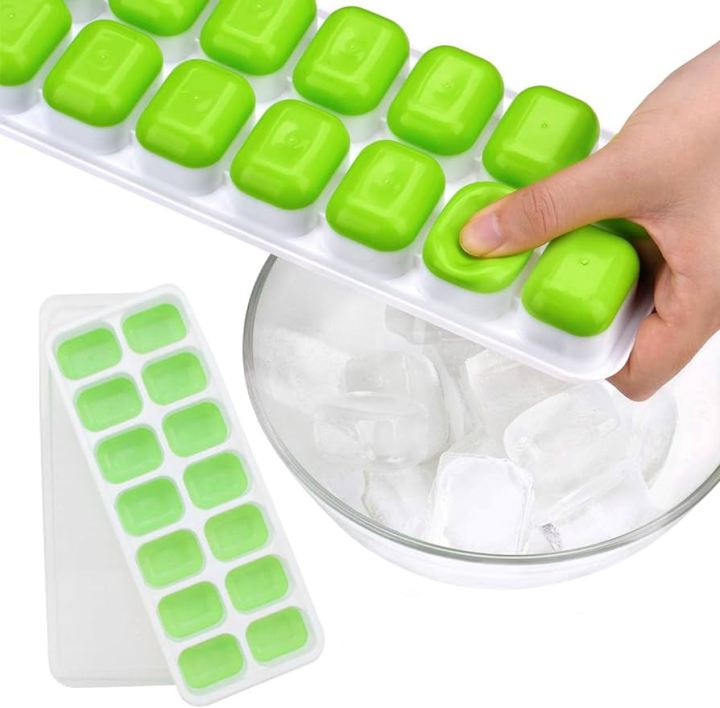 Sunerly Ice Cube Tray, Easy-Release Silicone and Flexible 14-Ice Trays with Spill-Resistant Removable