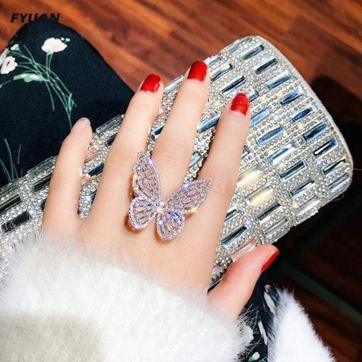 Cubic zirconia butterfly finger ring ladies ring fashion jewelry