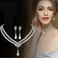 Girls Necklace Love 3 piece set pearl necklace female earrings bracelet set bridal jewelry elegant van short clavicle neck chain.