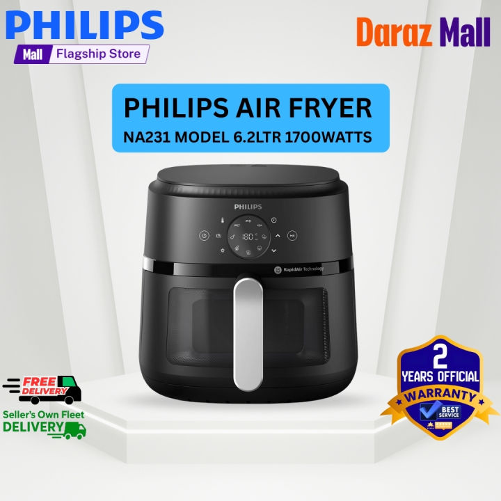 Philips NA231/00 Airfryer 2000 Series - 6.2L Capacity, RapidAir Technology, Up to 90% Less Fat, 13-in-1 Cooking, Touchscreen, Cooking Window