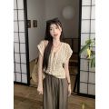 Three-Piece Women's Clothing Summer2023New Crocheted Hollow-out Knitted Vest Outer Wear Bandage Dress Vest Casual Wide-Leg Pants. 