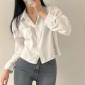 Vintage Shirts Women Chic Korean Fashion Simple All-match Long Sleeve Office Lady Tops Clothing Summer Sun-proof Elegant Cropped.