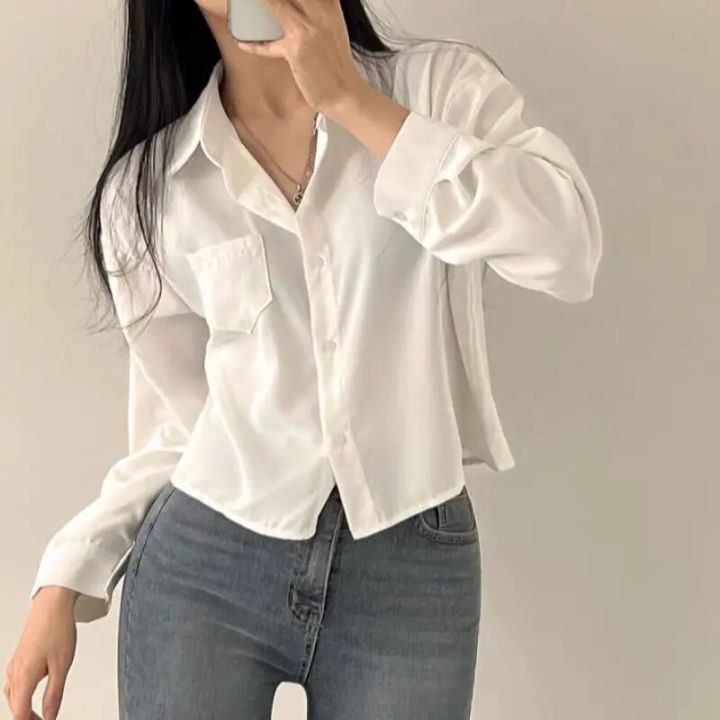 Vintage%20Shirts%20Women%20Chic%20Korean%20Fashion%20Simple%20All-match%20Long%20Sleeve%20Office%20Lady%20Tops%20Clothing%20Summer%20Sun-proof%20Elegant%20Cropped%20-%20Image%207