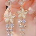 Opal Flower Earrings Acrylic Rhinestone Tassel Fashion Stud Earrings - Ear Ring. 