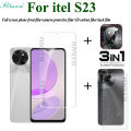 BLKNAIM (3IN1) For itel S23 Full screen clear tempered film tempered glass film for itel S23 + carbon fiber back film + lens film. 