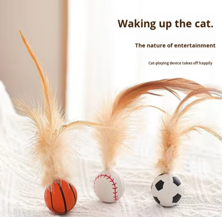 Interactive Cat Teaser Toy – Elastic Feather Ball Stick for Cat Exercise & Self-Play