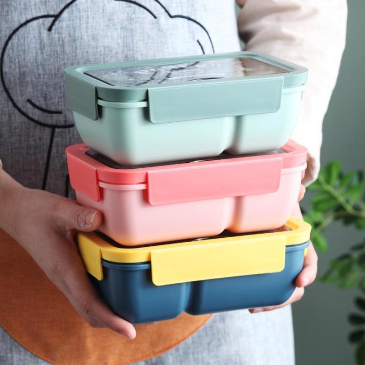 850 ML Leakproof Tiffin Box Free Spoon Chopsticks 2 Compartment Lunch Box Lite weight Container for School Office-Yellow/Green