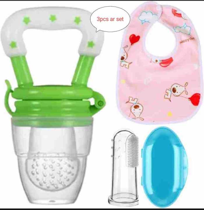 (Baby 3pc ar set)1pc Fruit-Chusni Pacifier,1pc Finger Brush,1pc Bib.001