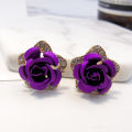 Korean Version Of Sweet Stereo Flower Earrings Rose Pentagon Mini Earrings Female Bridal Earrings -  Ear Ring - Ear Ring. 